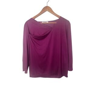 Jil Sander Cotton Modal 3/4 Sleeve Ruched Top Women’s Sz Medium Large Burgundy